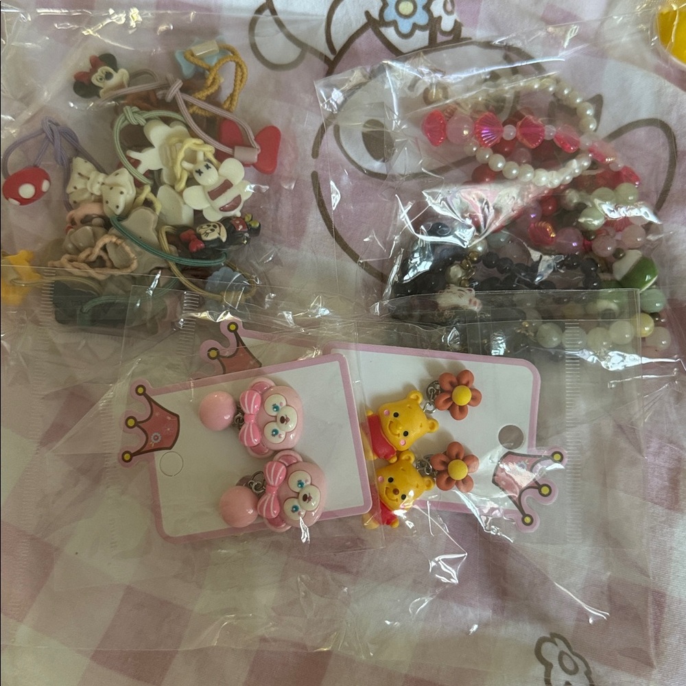 Kids Cartoon Hair Accessories Set & Bracelet  and Children's cartoon earrings